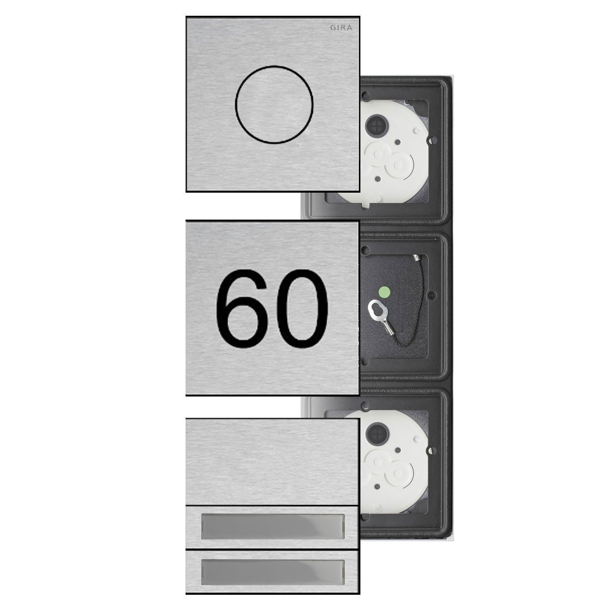 b16b45febeb39bc8986870d4cb58ad3d2dcf1355 Zestaw 3 GIRA System 106 - Stal nierdzewna V2A - Interkom z 2 przyciskami dzwonkowymi