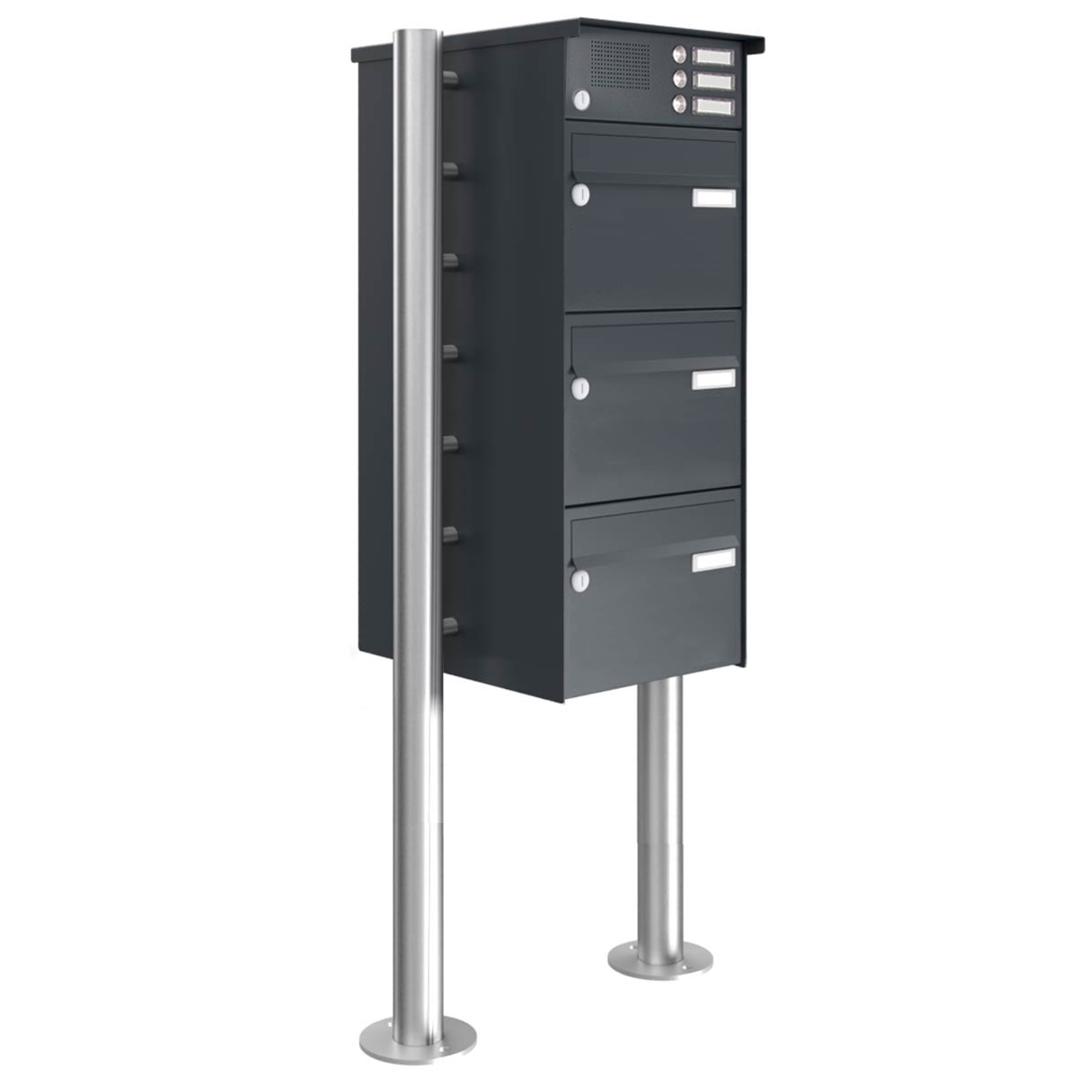 3-post letterbox design BASIC 385220 ST-R with bell box - RAL 7016 anthracite grey 3-post letterbox design BASIC 385220 ST-R with bell box - RAL 7016 anthracite grey