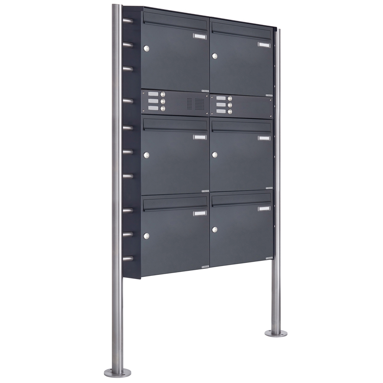 6-piece stainless steel free-standing letterbox Design BASIC Plus 381X ST-R with bell box - RAL of your choice