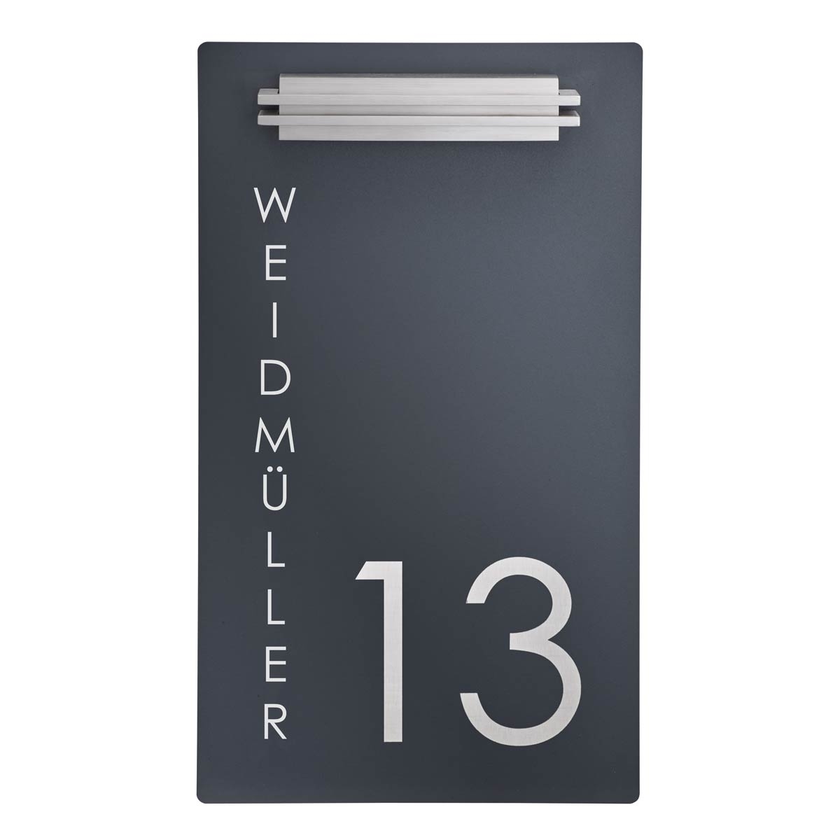 Insegna in acciaio inox Elegance 423A 225x395 - RAL a scelta - Illuminazione a LED - Numero civico - Strada o nome