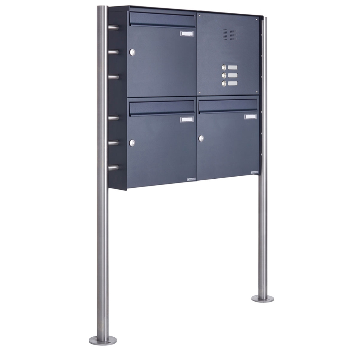 3-piece stainless steel free-standing letterbox Design BASIC Plus 381X ST-R with bell box - RAL of your choice 3-piece stainless steel free-standing letterbox Design BASIC Plus 381X ST-R with bell box - RAL of your choice