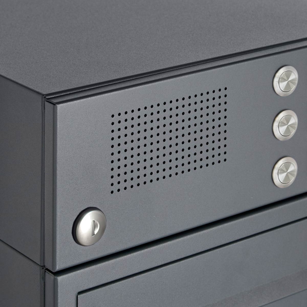 3-post letterbox design BASIC 385 ST-R with bell box - RAL 7016 anthracite grey 3-post letterbox design BASIC 385 ST-R with bell box - RAL 7016 anthracite grey