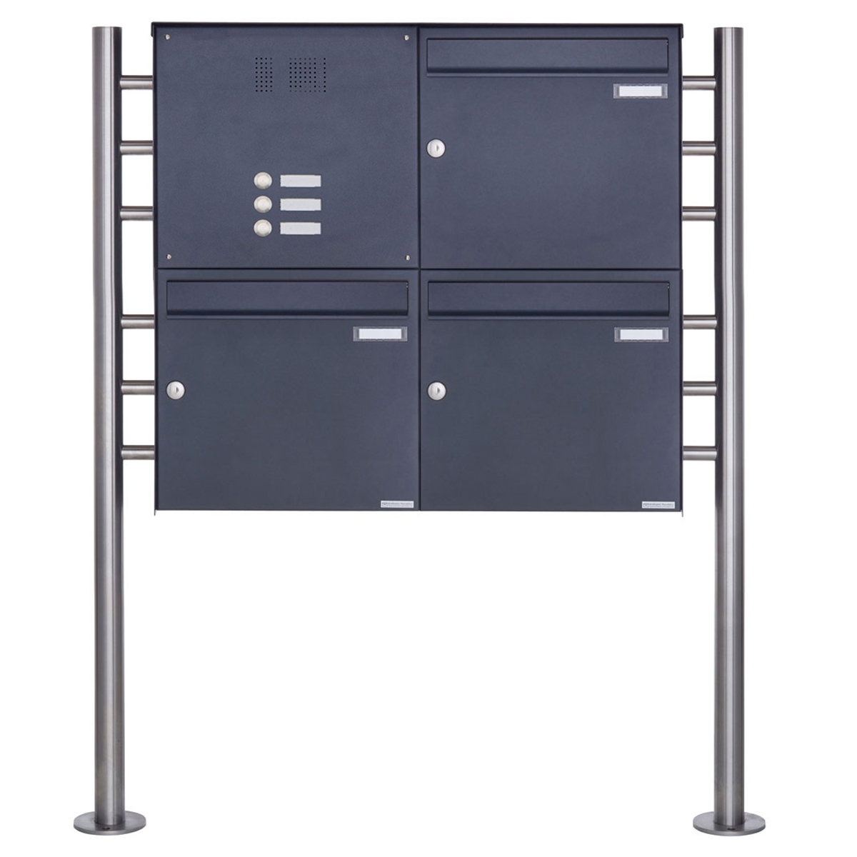 3-piece stainless steel free-standing letterbox Design BASIC Plus 381X ST-R with bell box - RAL of your choice 3-piece stainless steel free-standing letterbox Design BASIC Plus 381X ST-R with bell box - RAL of your choice