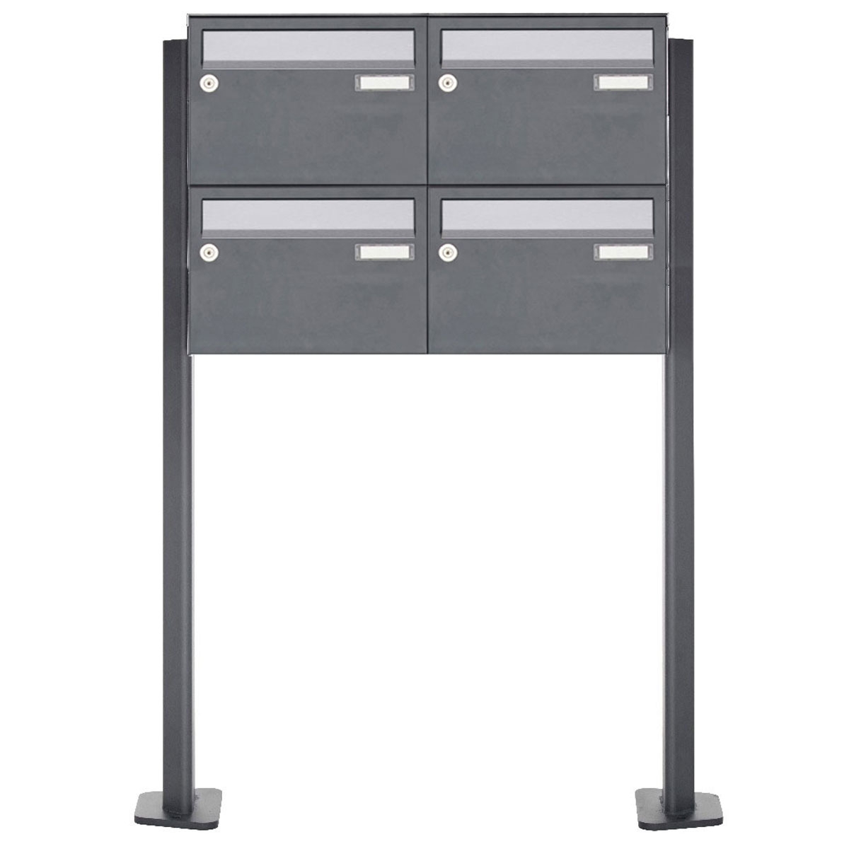 4er Briefkastenanlage freistehend Design BASIC Plus 385XP ST-T - Edelstahl-RAL nach Wahl 4er Briefkastenanlage freistehend Design BASIC Plus 385XP ST-T - Edelstahl-RAL nach Wahl