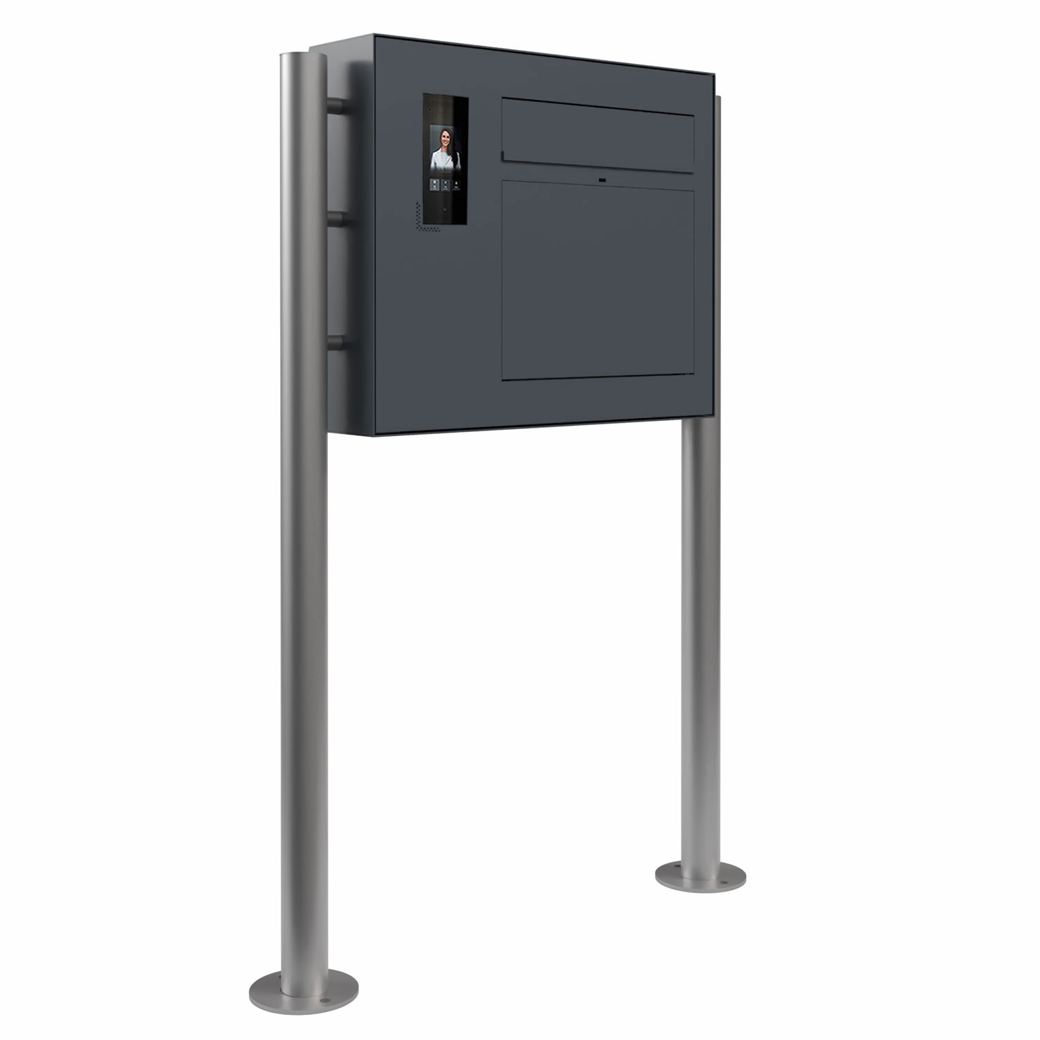 Design Standbriefkasten GRIMM - Farbe nach Wahl mit Ekinex Dico IP-Videosprechanlage links