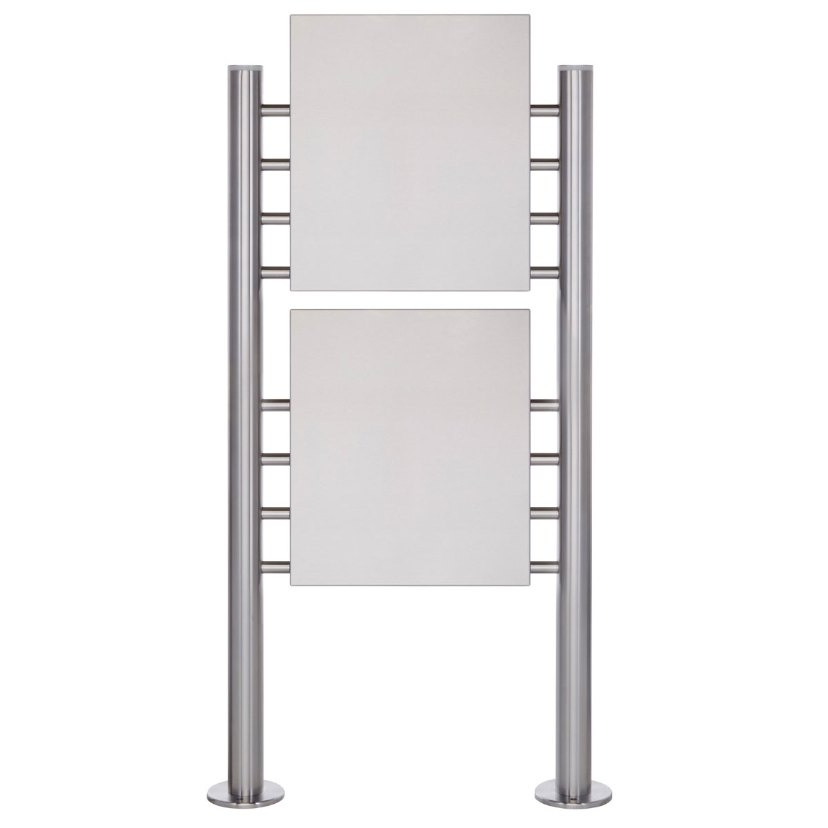 Insegna autoportante BASIC 390ES - Elementi di supporto in acciaio inox - 2x lamiera di acciaio inox 400x457 monofacciale