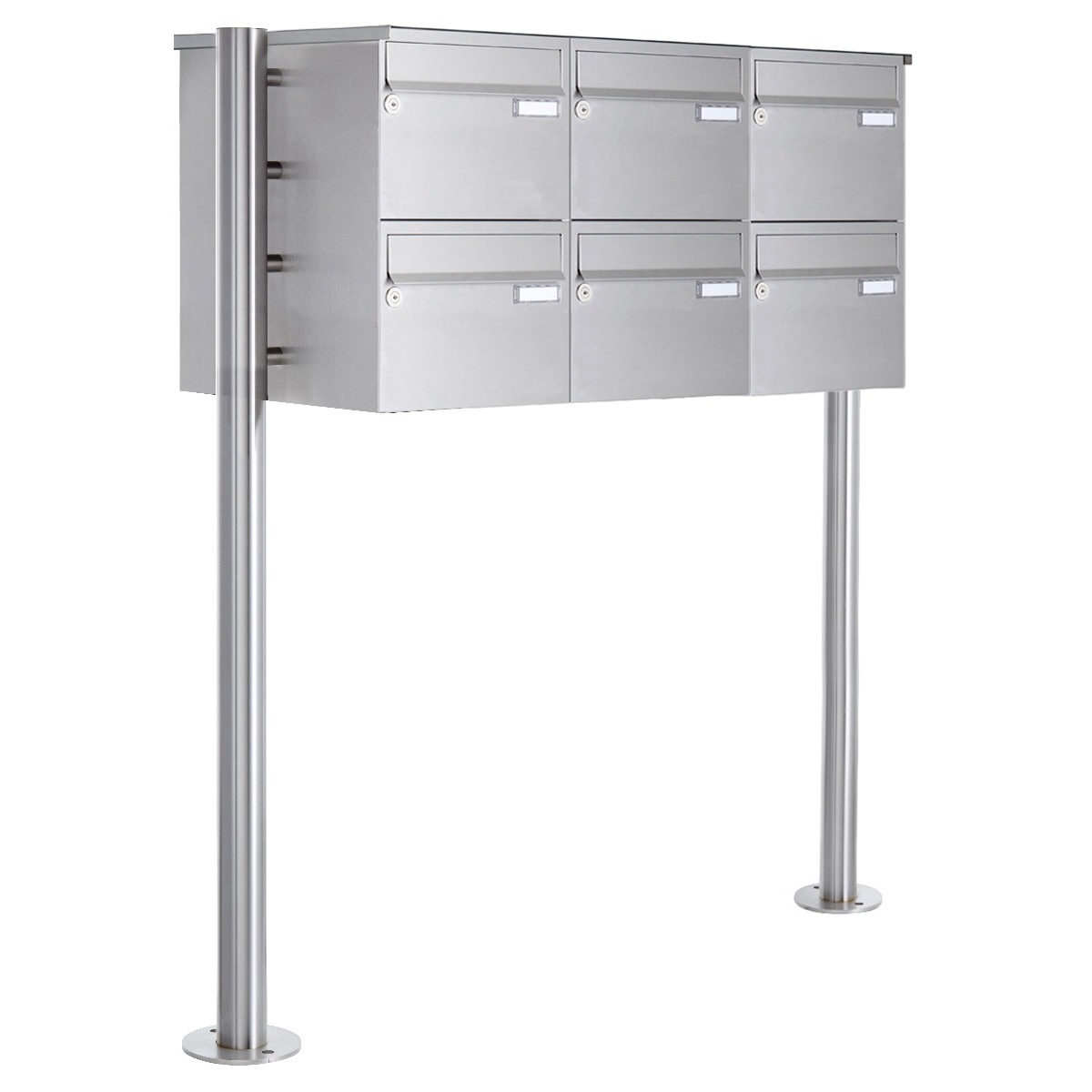 6er 2x3 Edelstahl Standbriefkasten Design BASIC Plus 385 220 X ST R - Edelstahl V2A