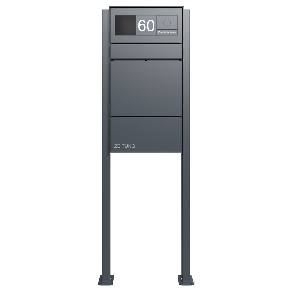Design free-standing letterbox GOETHE ST-Q with newspaper compartment - RAL of your choice - GIRA System 106 - VIDEO complete set Design free-standing letterbox GOETHE ST-Q with newspaper compartment - RAL of your choice - GIRA System 106 - VIDEO complete set