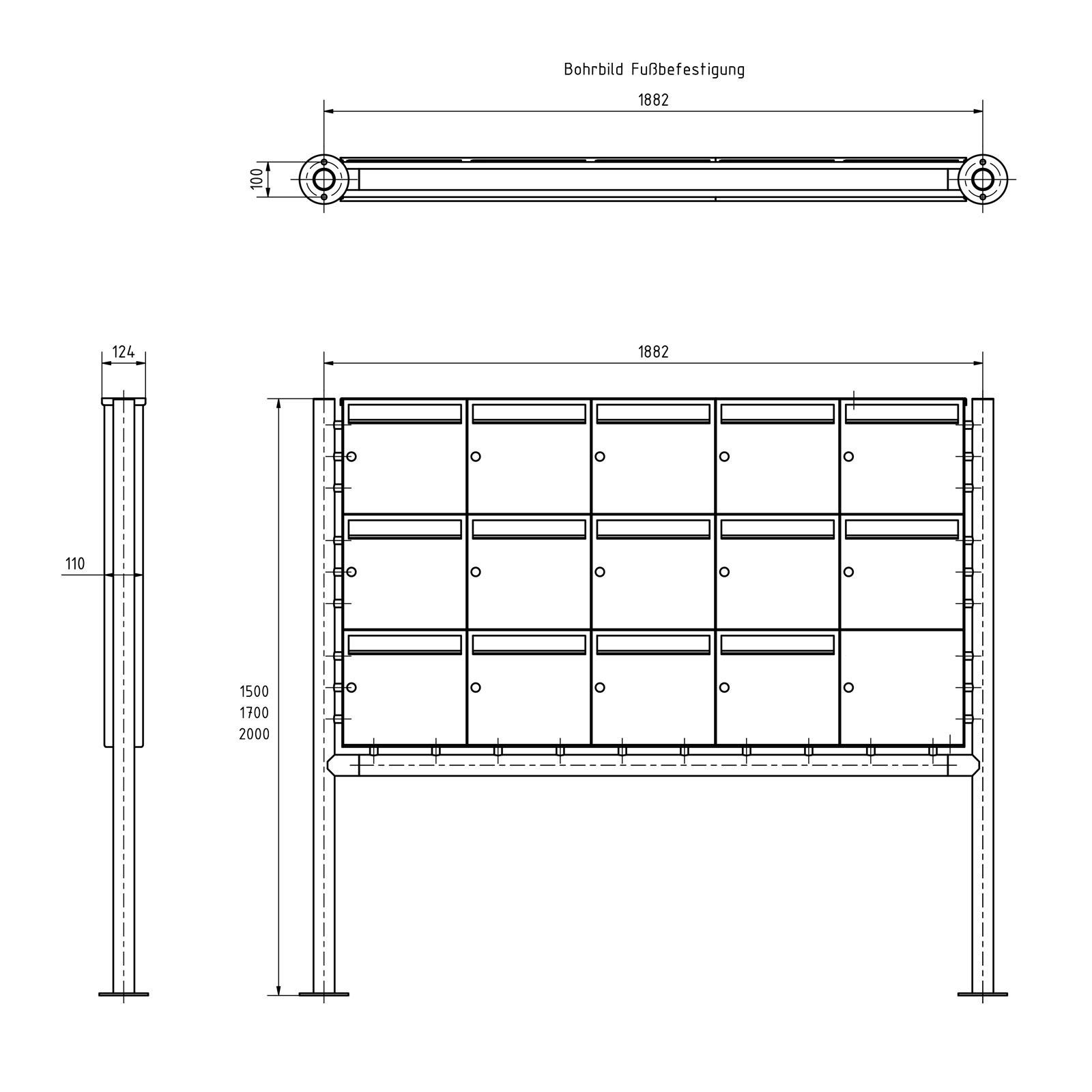 14er 3x5 Edelstahl Standbriefkasten Design BASIC Plus 381X ST-R - RAL nach Wahl
