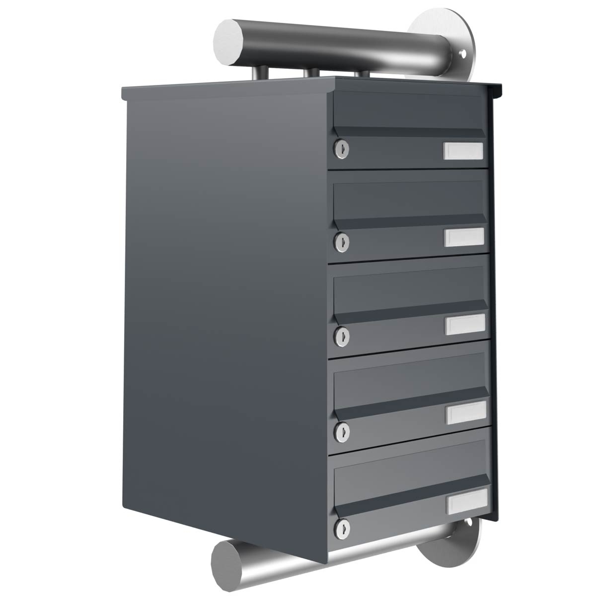 5er Edelstahl Briefkastenanlage Design BASIC Plus 385XW zur seitlichen Wandmontage - RAL nach Wahl