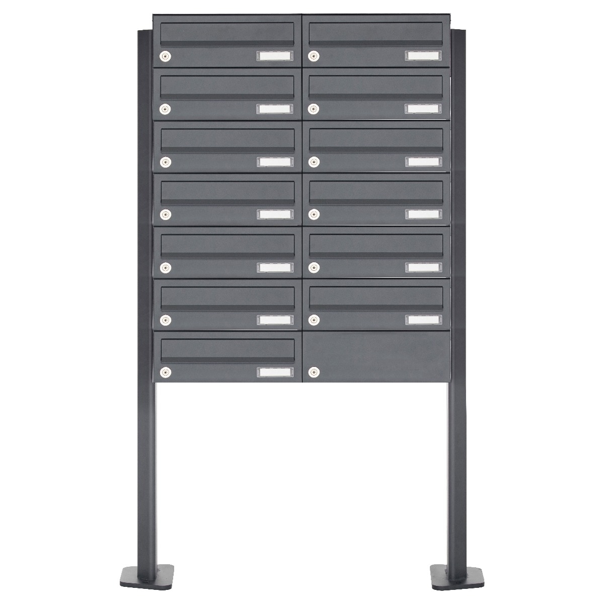 13er 2x7 Edelstahl Briefkastenanlage freistehend Design BASIC Plus 385XP ST-T - RAL nach Wahl 13er 2x7 Edelstahl Briefkastenanlage freistehend Design BASIC Plus 385XP ST-T - RAL nach Wahl