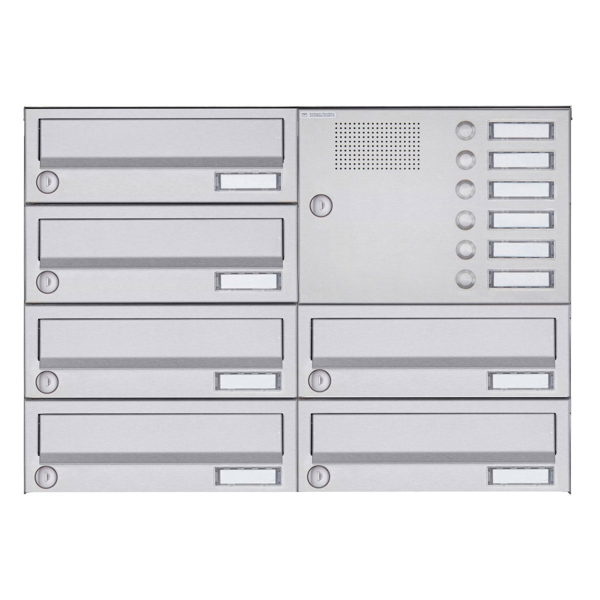 6er 4x2 Aufputz Briefkastenanlage Design BASIC 385A-VA AP mit Klingelkasten - Edelstahl V2A, geschliffen