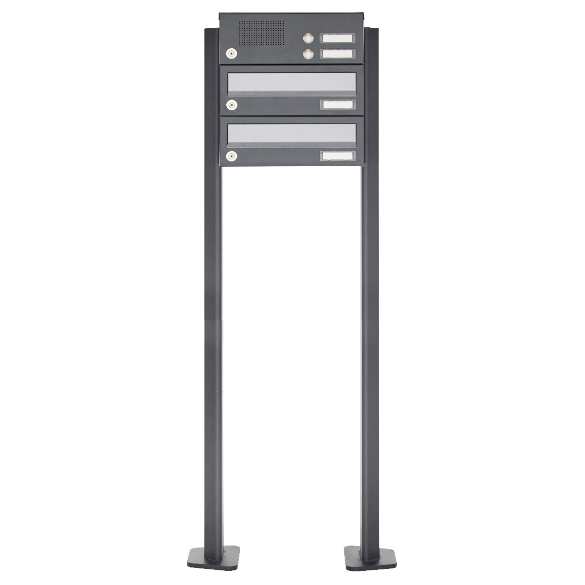 2er Standbriefkasten Design BASIC 385P ST-T mit Klingelkasten - Edelstahl-RAL 7016 anthrazit