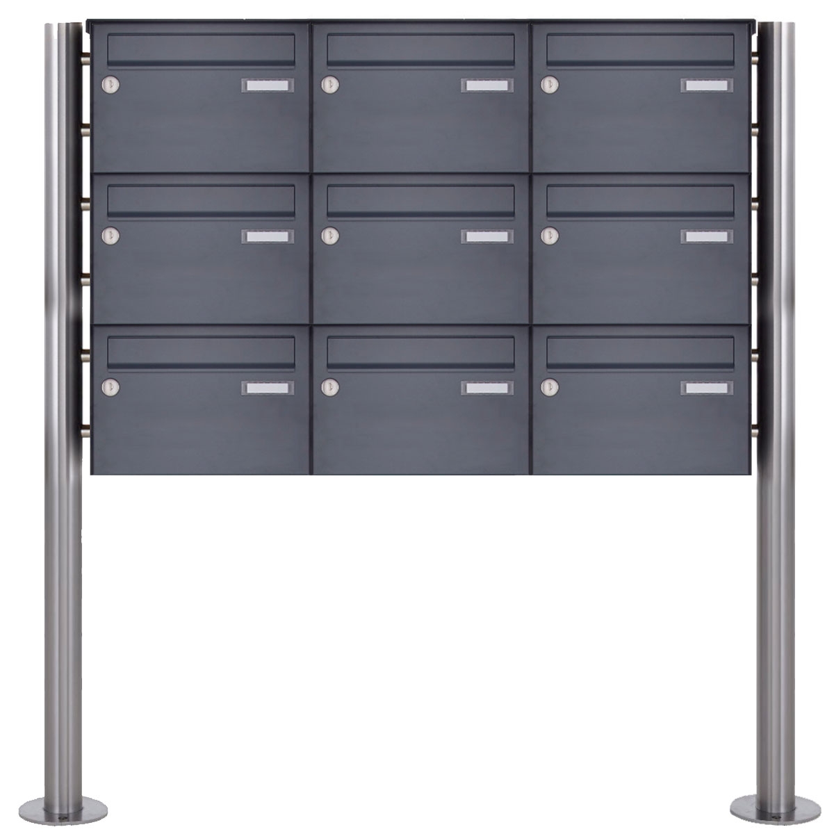 9er 3x3 Edelstahl Standbriefkasten Design BASIC Plus 385X ST-R - 220mm - RAL nach Wahl 9er 3x3 Edelstahl Standbriefkasten Design BASIC Plus 385X ST-R - 220mm - RAL nach Wahl