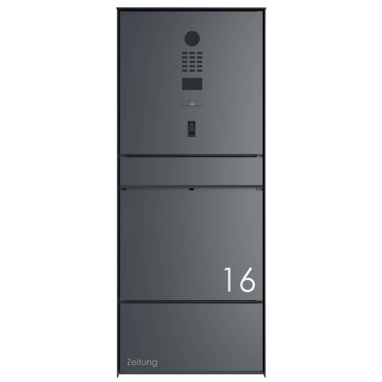 Design surface-mounted letterbox GOETHE AP with newspaper compartment - RAL of your choice - DoorBird video intercom system Design surface-mounted letterbox GOETHE AP with newspaper compartment - RAL of your choice - DoorBird video intercom system