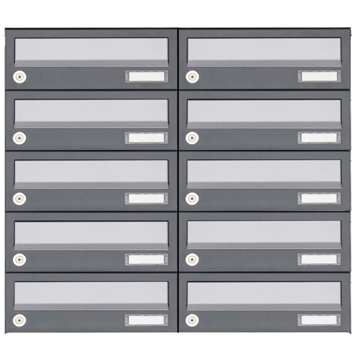 10er 5x2 Aufputz Briefkastenanlage Design BASIC 385A AP - Edelstahl-RAL 7016 anthrazit 10er 5x2 Aufputz Briefkastenanlage Design BASIC 385A AP - Edelstahl-RAL 7016 anthrazit