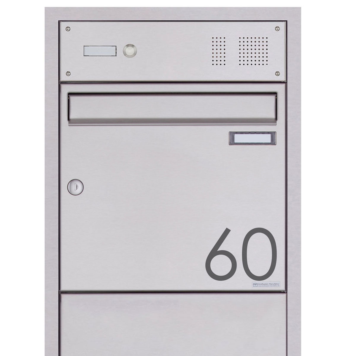 Stainless steel flush-mounted letterbox BASIC Plus 382XU UP with bell box & newspaper compartment Stainless steel flush-mounted letterbox BASIC Plus 382XU UP with bell box & newspaper compartment