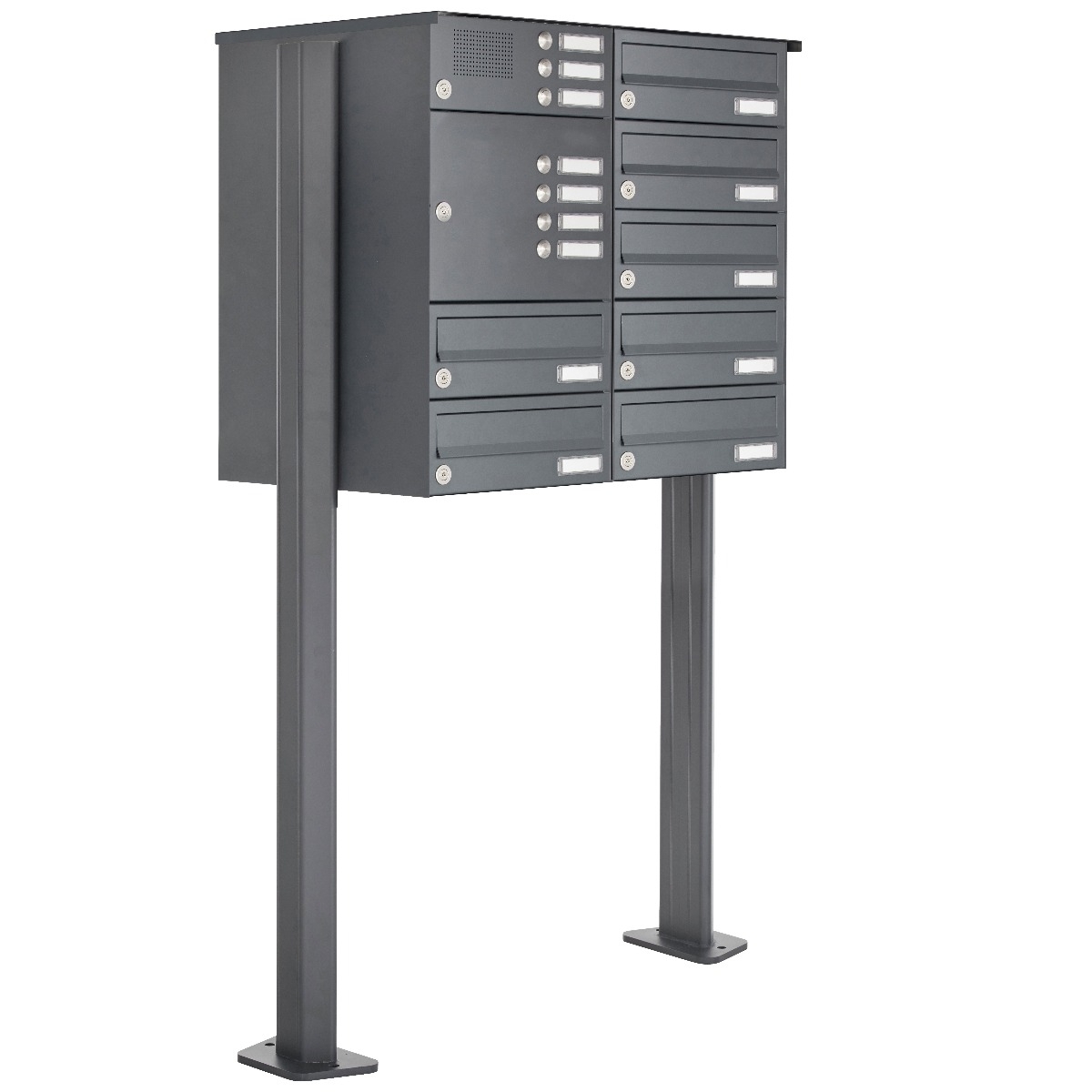 7er Edelstahl Standbriefkasten Design BASIC Plus 385 XP SP mit Klingelkasten - RAL nach Wahl