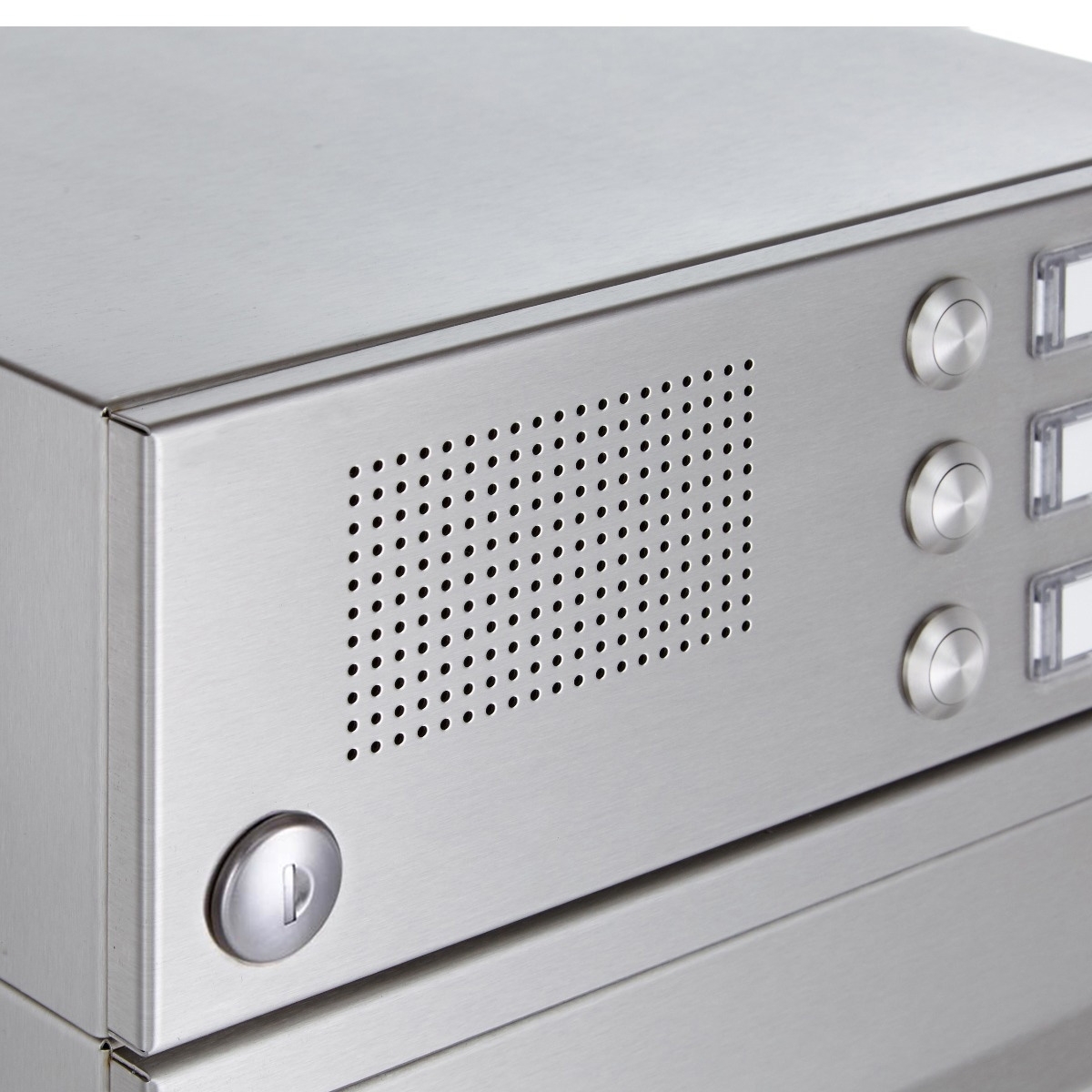 1-post letterbox Design BASIC 385-VA ST-R with bell box - stainless steel V2A, polished