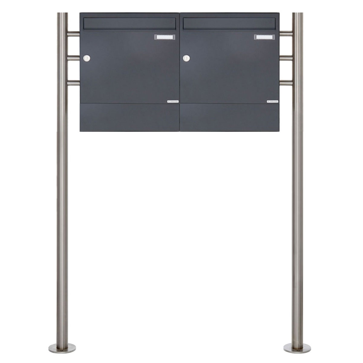 2 x 1 pedestal letterbox Design BASIC 381 ST-R with newspaper compartments - RAL 7016 anthracite grey 2 x 1 pedestal letterbox Design BASIC 381 ST-R with newspaper compartments - RAL 7016 anthracite grey