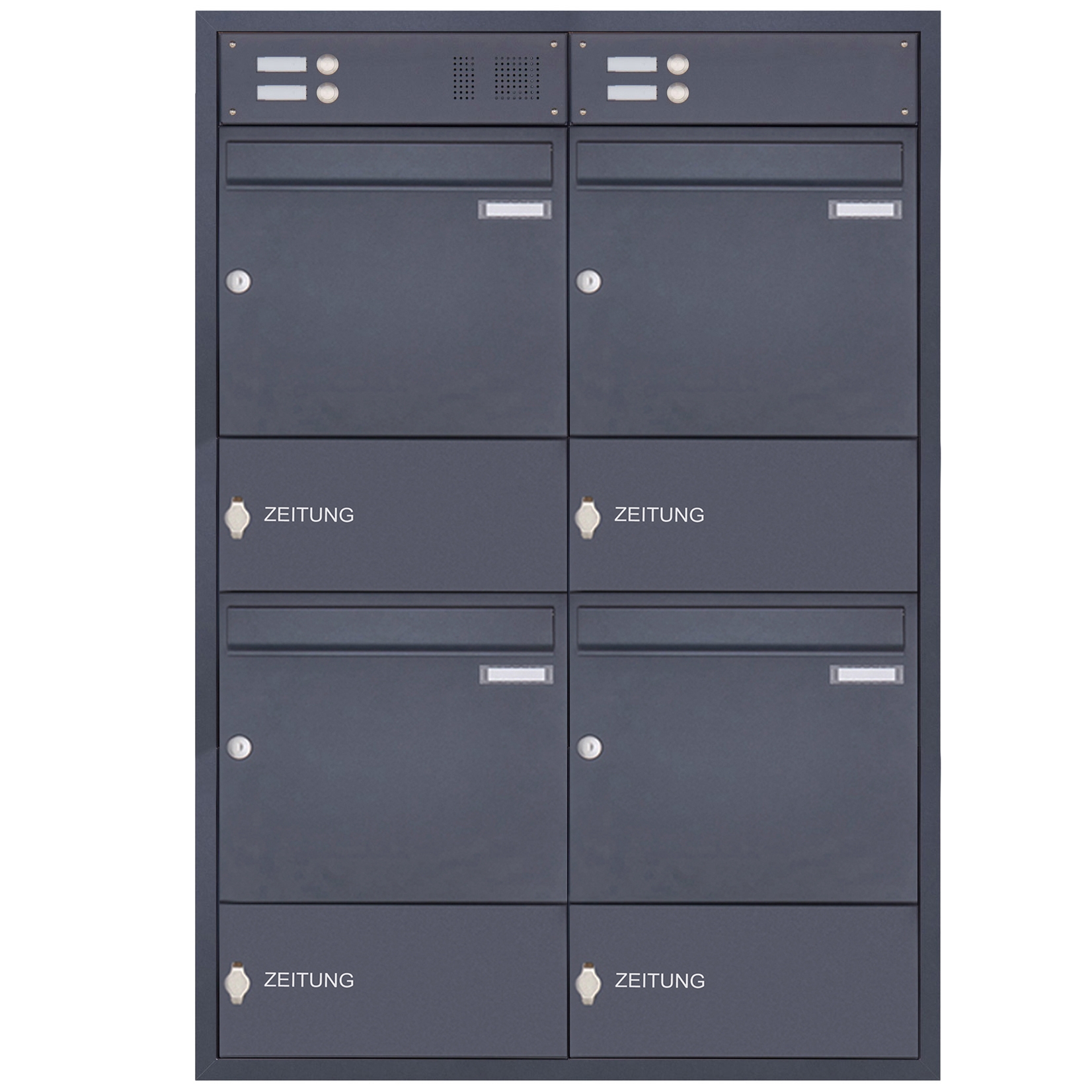 4er Edelstahl Unterputzbriefkasten BASIC Plus 382XU UP mit Klingelkasten & Zeitungsfach - RAL nach Wahl 4er Edelstahl Unterputzbriefkasten BASIC Plus 382XU UP mit Klingelkasten & Zeitungsfach - RAL nach Wahl