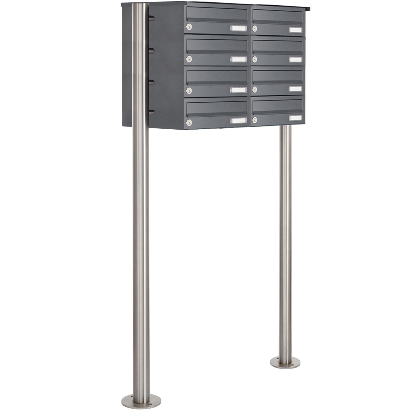 8er 4x2 Edelstahl Briefkastenanlage freistehend Design BASIC Plus 385X ST-R - RAL nach Wahl