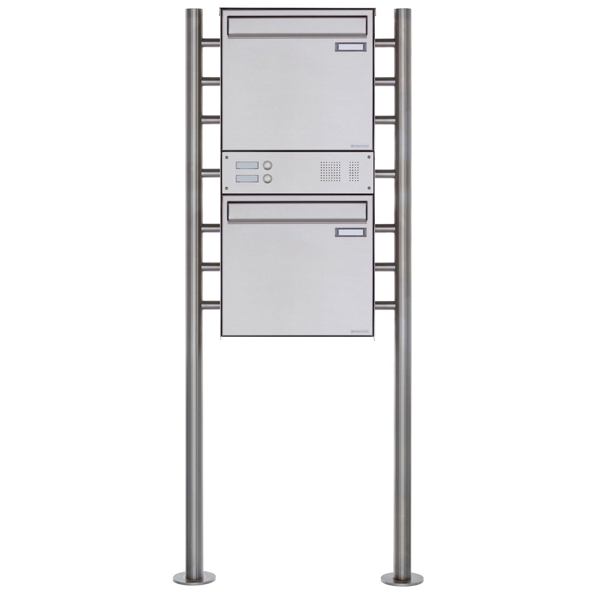 2er Zaunbriefkasten freistehend Design BASIC Plus 381XZ ST-R mit Klingelkasten - Edelstahl geschliffen 2er Zaunbriefkasten freistehend Design BASIC Plus 381XZ ST-R mit Klingelkasten - Edelstahl geschliffen