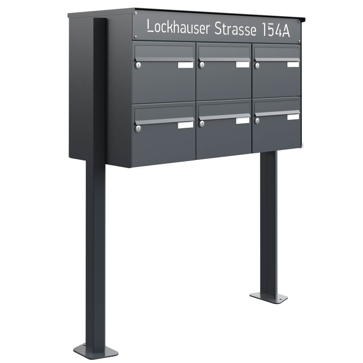 6er 3x2 free-standing letterbox system Design BASIC Plus 385XP ST-T - LED labelling - RAL of your choice