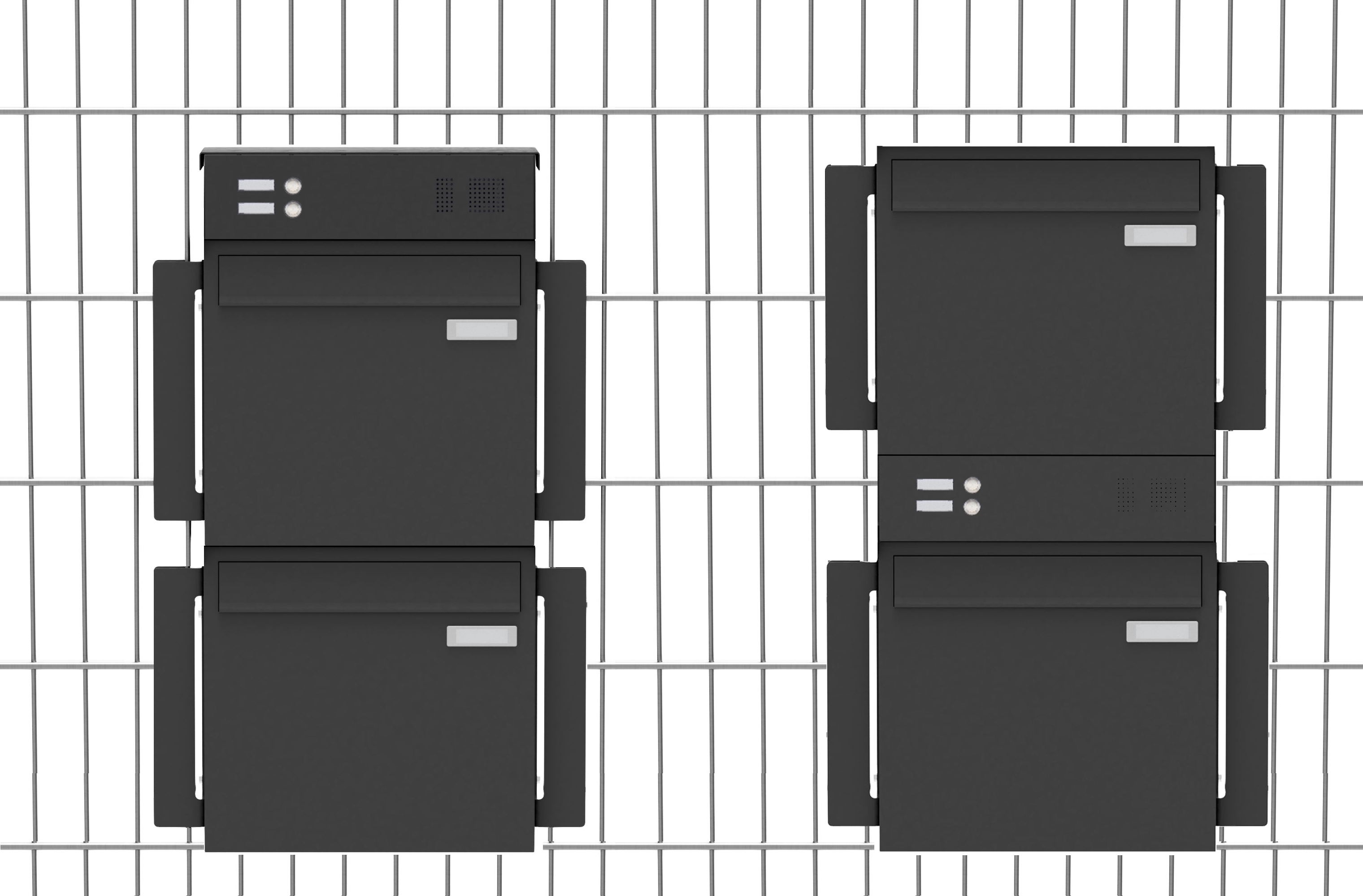 2x Befestigung f. Stabmattenzaun 330mm mit Sprechstelle - Edelstahl geschliffen 2x Befestigung f. Stabmattenzaun 330mm mit Sprechstelle - Edelstahl geschliffen