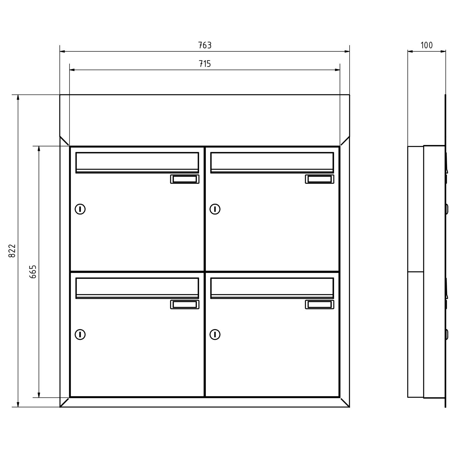 4 flush-mounted letterbox system BASIC - Edition NELLY - BI-Color VA-RAL 7016 anthracite grey 4 flush-mounted letterbox system BASIC - Edition NELLY - BI-Color VA-RAL 7016 anthracite grey