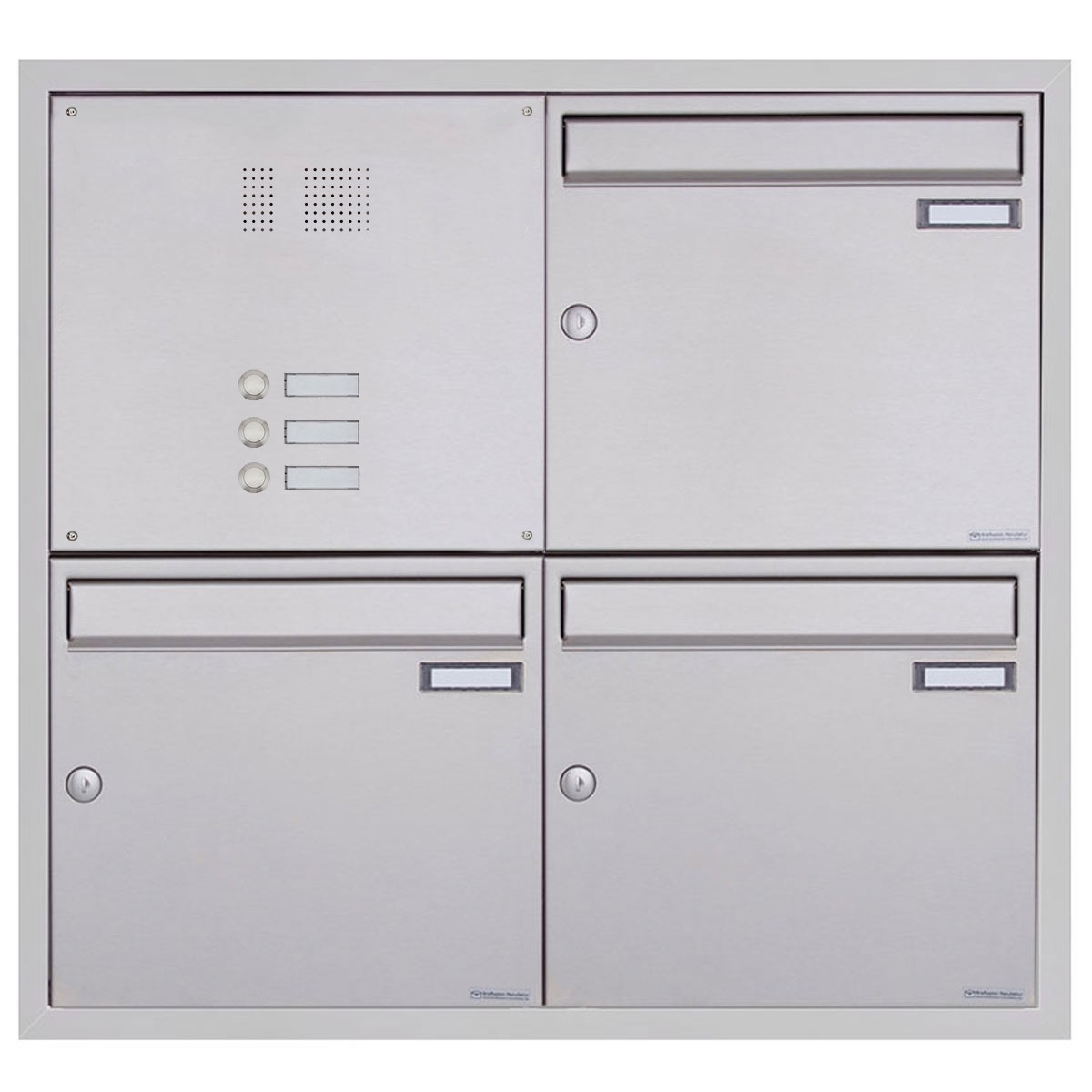 Ensemble de 3 boîtes aux lettres encastrées 2x2 en acier inoxydable BASIC Plus 382XU UP avec boîte de sonnette