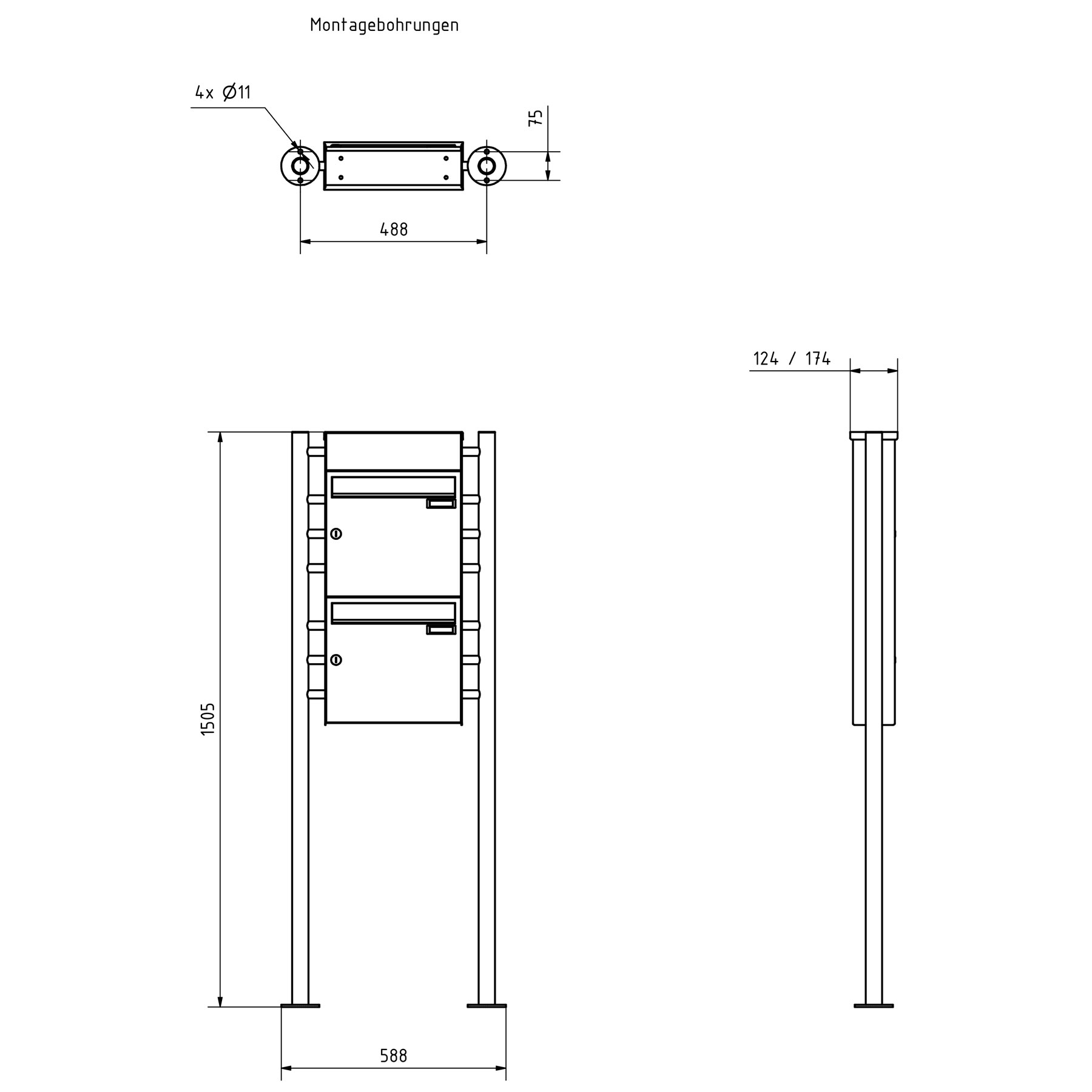 2er Edelstahl Standbriefkasten Design BASIC Plus 381X ST-R mit Klingelkasten - RAL nach Wahl 2er Edelstahl Standbriefkasten Design BASIC Plus 381X ST-R mit Klingelkasten - RAL nach Wahl