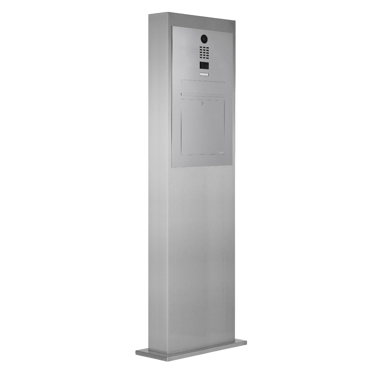 Stainless steel letterbox column designer model BIG with DoorBird video intercom system
