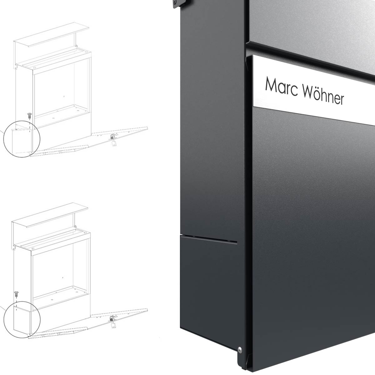 KANT Edition letterbox with newspaper compartment - Elegance 2 design - RAL 7016 anthracite grey KANT Edition letterbox with newspaper compartment - Elegance 2 design - RAL 7016 anthracite grey