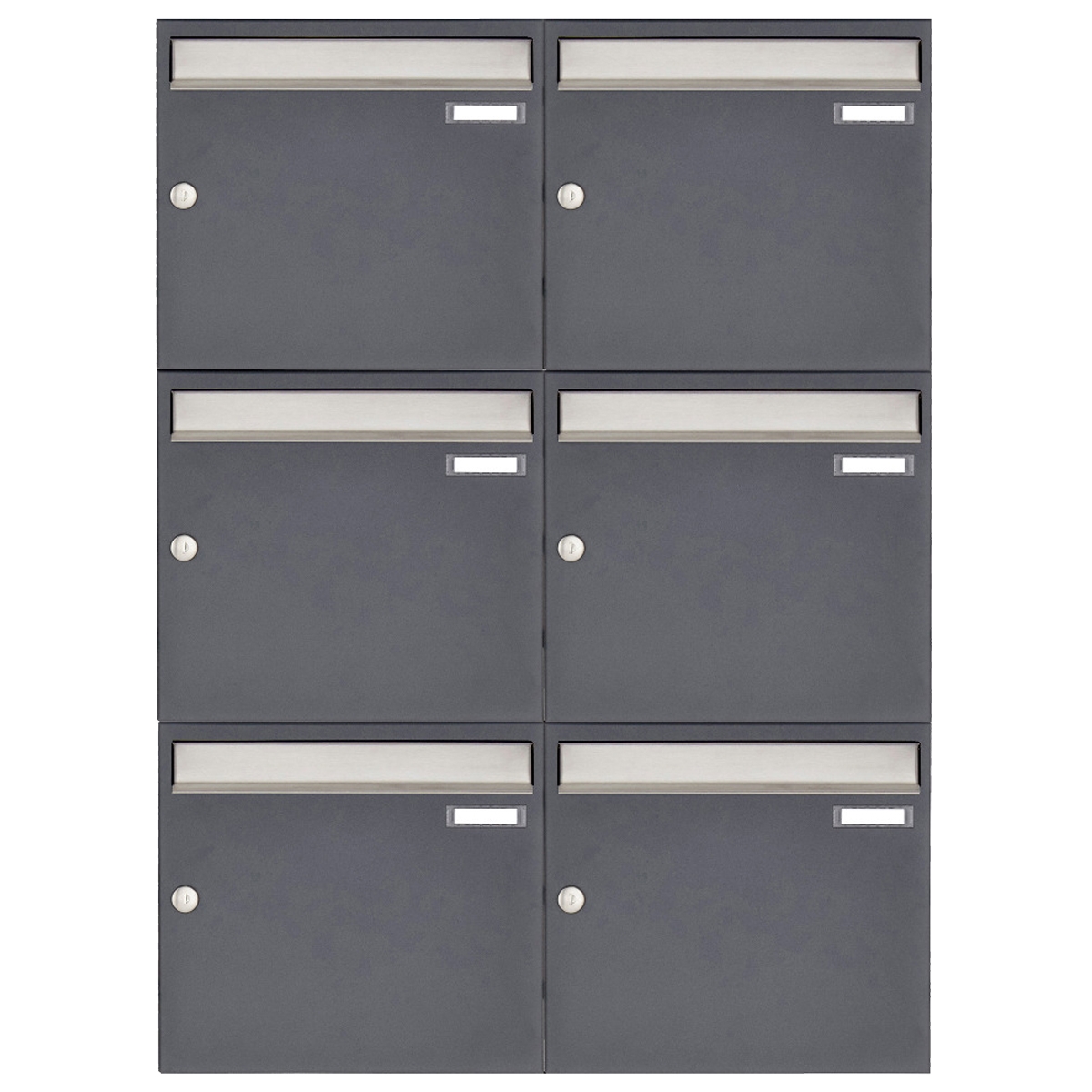 6er 2x3 surface-mounted letterbox design BASIC 382A AP - stainless steel RAL 7016 anthracite grey 6er 2x3 surface-mounted letterbox design BASIC 382A AP - stainless steel RAL 7016 anthracite grey