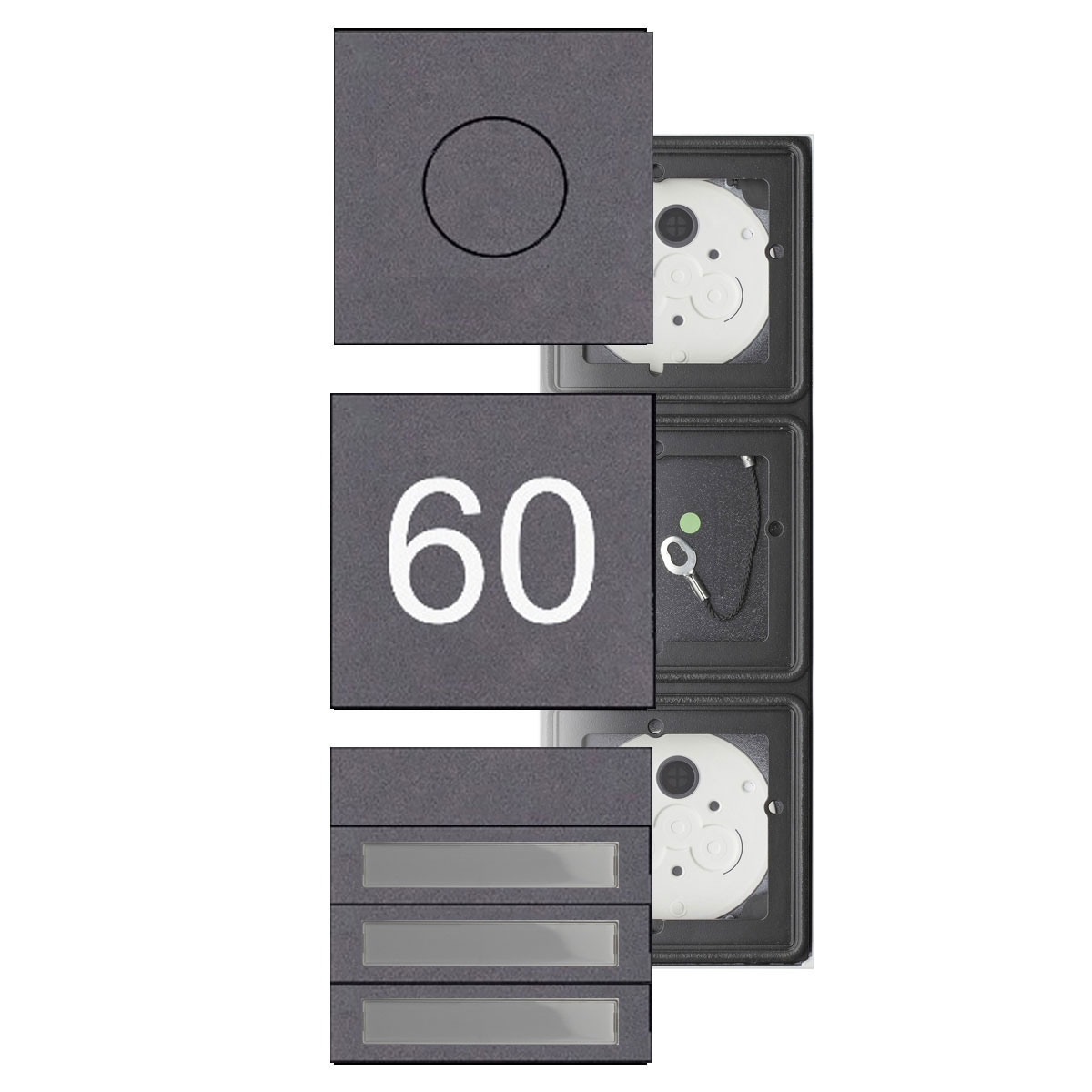 14f03a7b254b56008bfe1e318e7dfe6273160221 Set of 3 GIRA System 106 - Stainless steel V2A, powder-coated RAL of your choice - Intercom system with 3x bell push-buttons