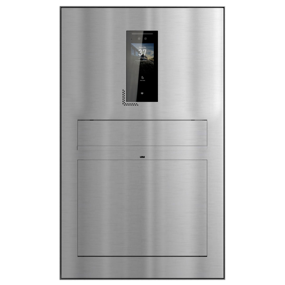 Design surface-mounted letterbox GRIMM - polished stainless steel with Ekinex Dico IP video intercom system Design surface-mounted letterbox GRIMM - polished stainless steel with Ekinex Dico IP video intercom system