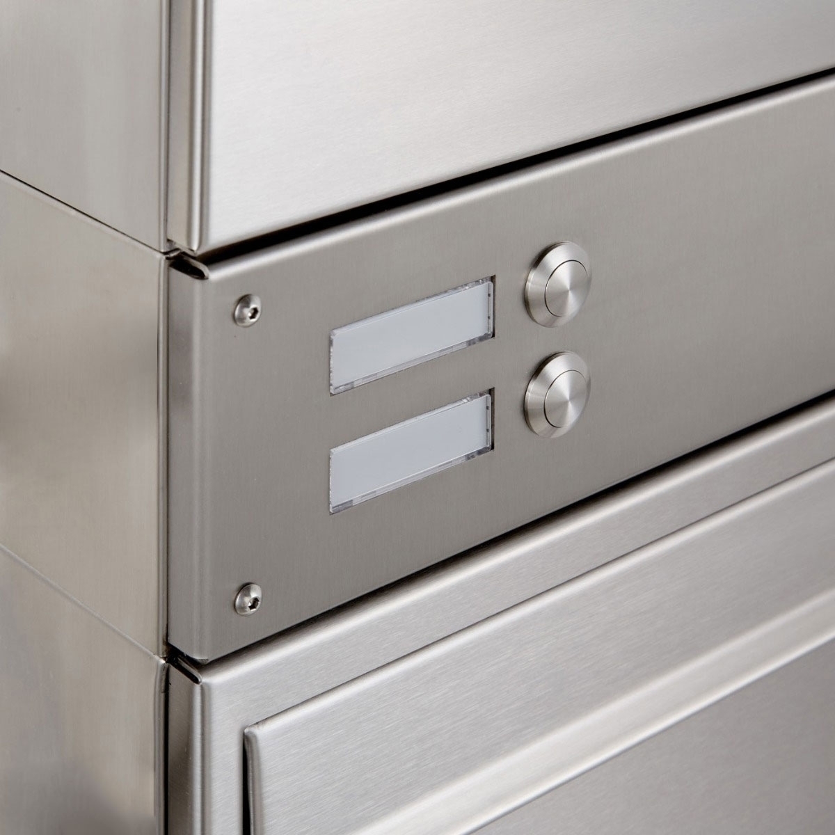 6-piece stainless steel surface-mounted letterbox BASIC Plus 382X AP with bell box on the side