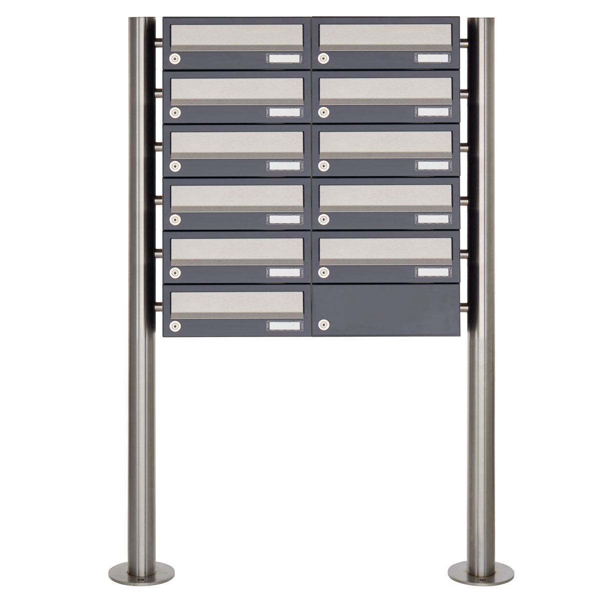 11 sistema di cassette per le lettere freestanding Design BASIC 385-7016 ST-R - acciaio inox RAL 7016 grigio antracite