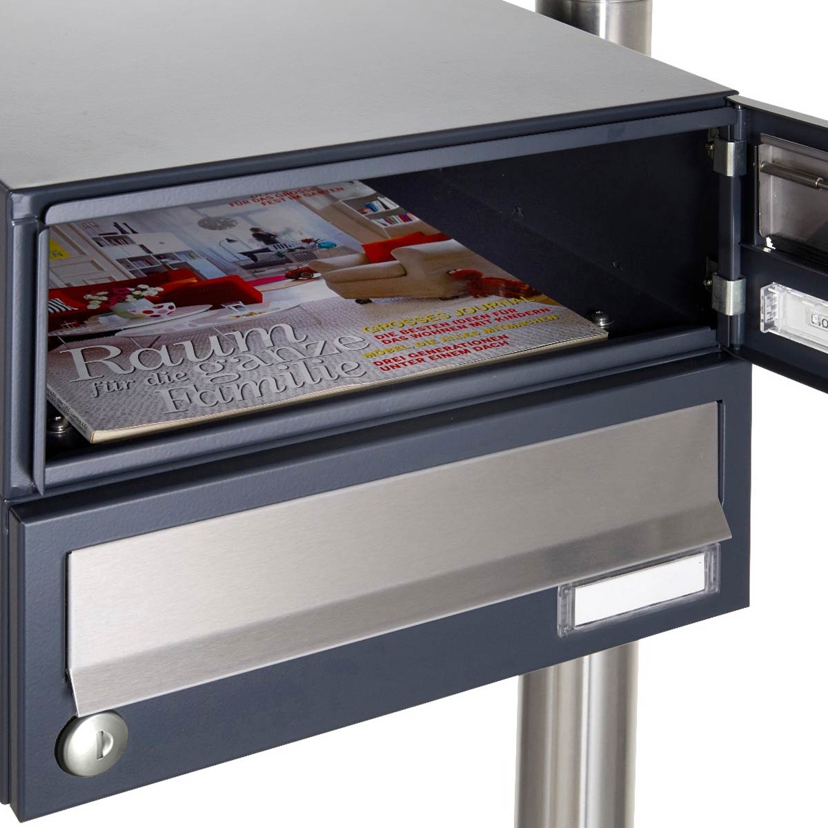 10er Briefkastenanlage freistehend Design BASIC 385 ST-R - Edelstahl-RAL 7016 anthrazitgrau