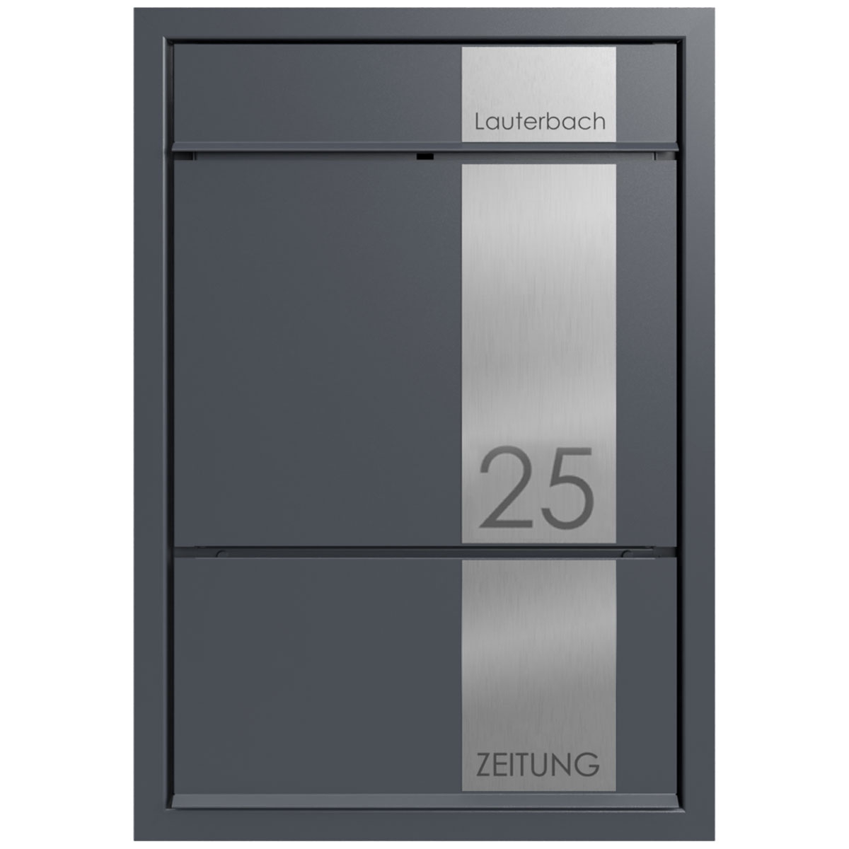 Flush-mounted letterbox GOETHE UP with newspaper compartment - Elegance 2 design - RAL of your choice Flush-mounted letterbox GOETHE UP with newspaper compartment - Elegance 2 design - RAL of your choice