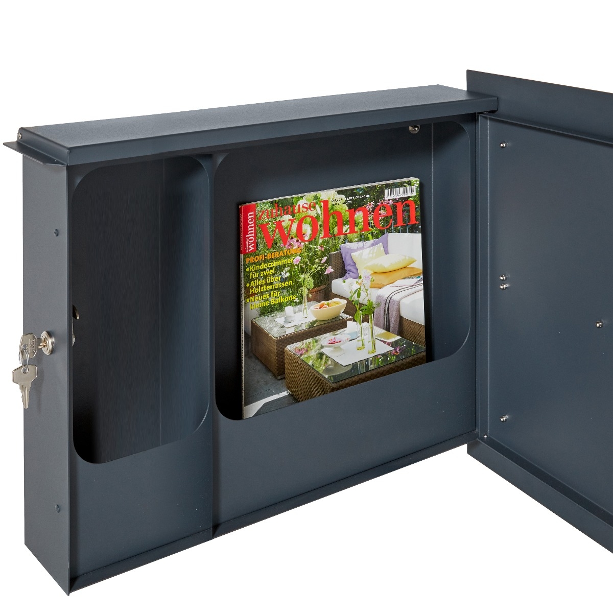 a5fce89ff2261deb957fd855f174e40ae84e2b28 Cassetta delle lettere di design con scomparto per giornali SCHILLER BIG VA7016 - acciaio inox V2A, verniciato a polvere in un colore RAL a scelta