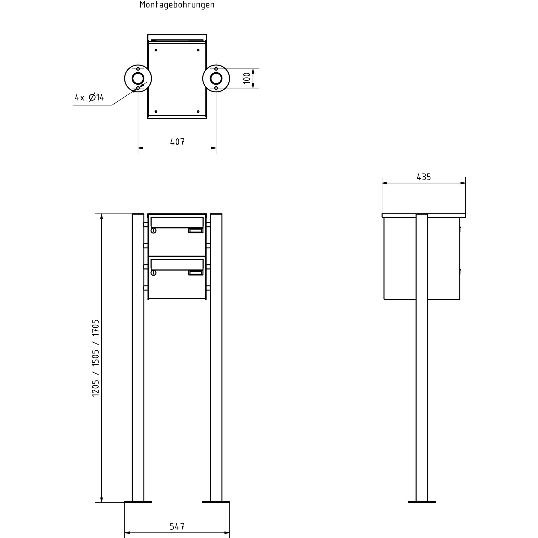 2er Edelstahl Standbriefkasten Design BASIC Plus 385X ST-R - 220mm - RAL nach Wahl
