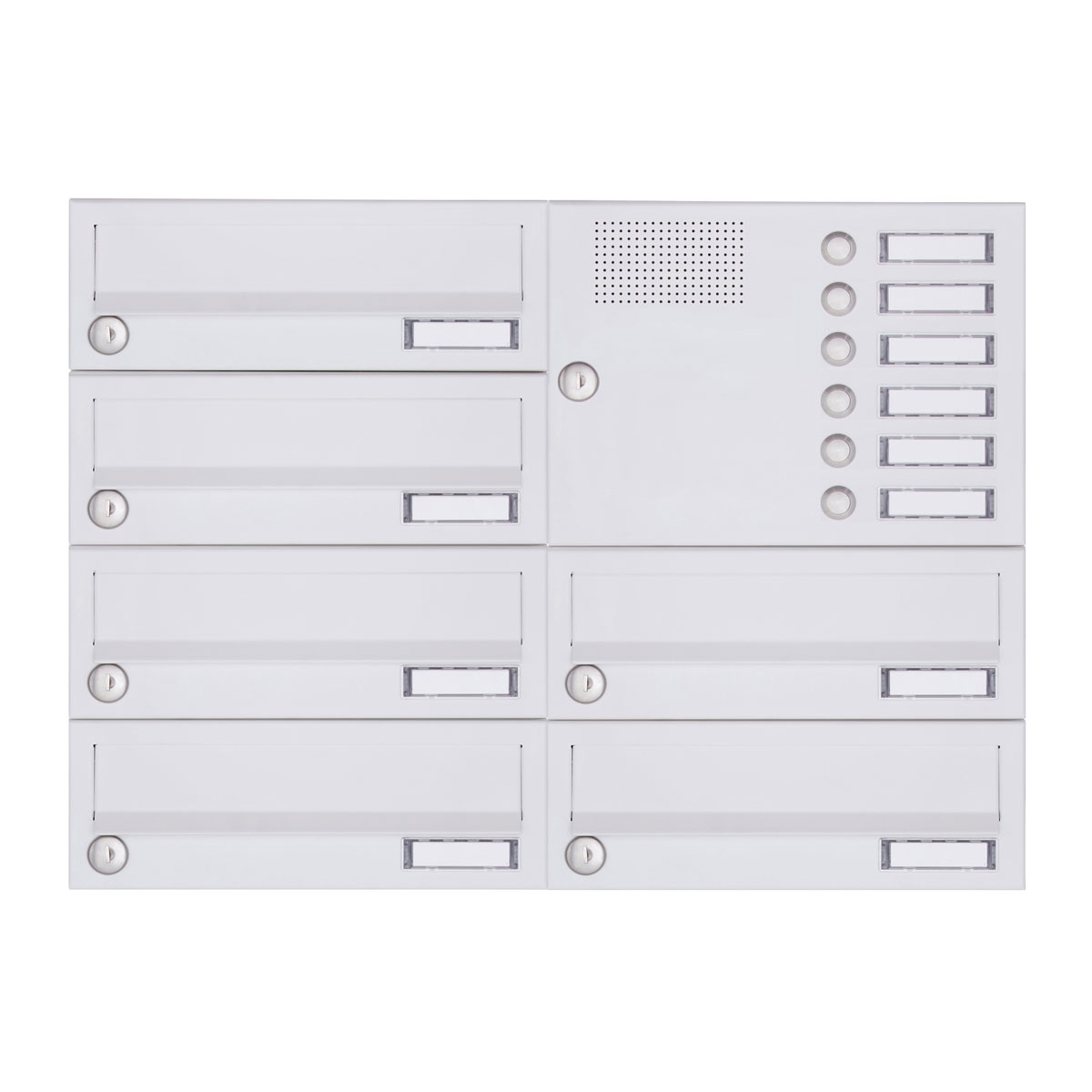 6er Aufputz Briefkastenanlage Design BASIC 385A-9016 AP mit Klingelkasten - RAL 9016 verkehrsweiß