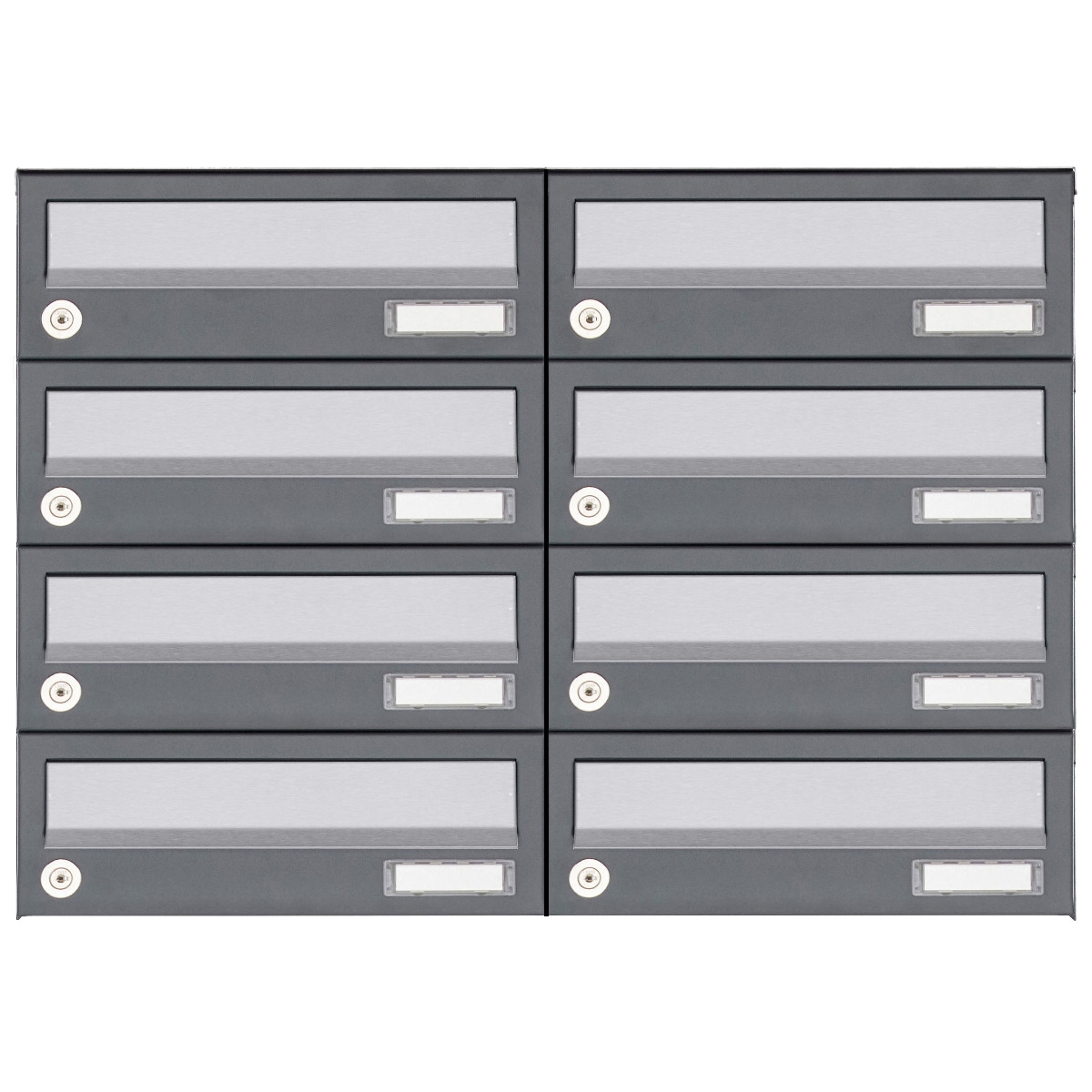 8 4x2 surface-mounted letterbox system Design BASIC 385A AP - stainless steel RAL 7016 anthracite 8 4x2 surface-mounted letterbox system Design BASIC 385A AP - stainless steel RAL 7016 anthracite
