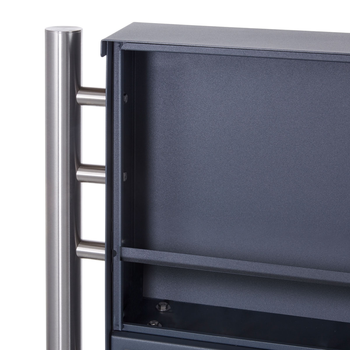 4er 2x2 Edelstahl Standbriefkasten Design BASIC Plus 381X ST-R mit Klingelkasten & Zeitungsfach - RAL 4er 2x2 Edelstahl Standbriefkasten Design BASIC Plus 381X ST-R mit Klingelkasten & Zeitungsfach - RAL