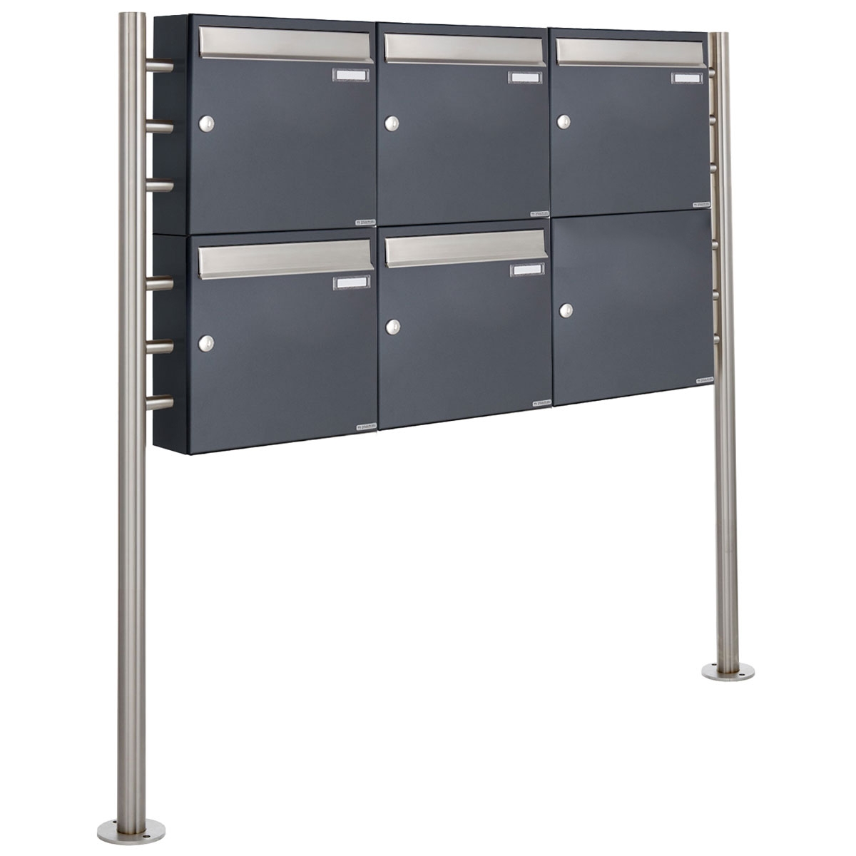 5er 2x3 Briefkastenanlage freistehend Design BASIC 381 ST-R - Edelstahl-RAL 7016 anthrazitgrau