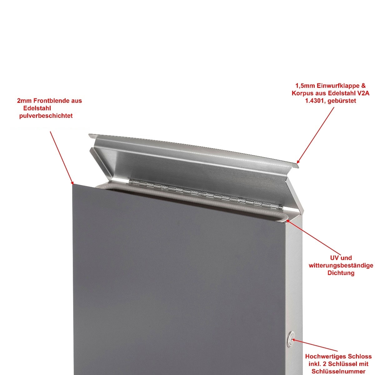 Stainless steel design letterbox KÄSTNER - Design line TWOSmall in RAL of your choice Stainless steel design letterbox KÄSTNER - Design line TWOSmall in RAL of your choice