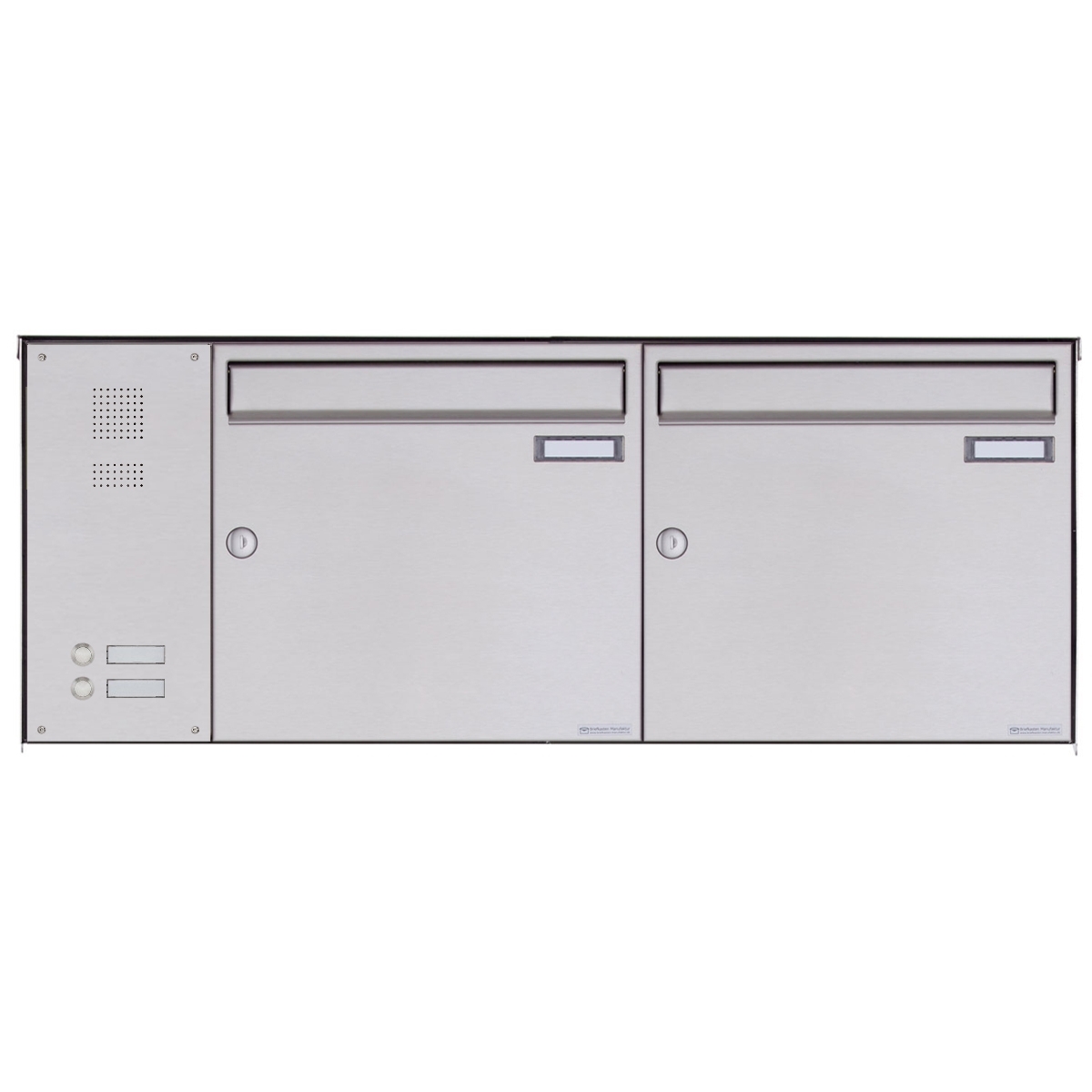 2er Edelstahl Aufputz Briefkasten BASIC Plus 382X AP mit Klingelkasten seitlich 2er Edelstahl Aufputz Briefkasten BASIC Plus 382X AP mit Klingelkasten seitlich