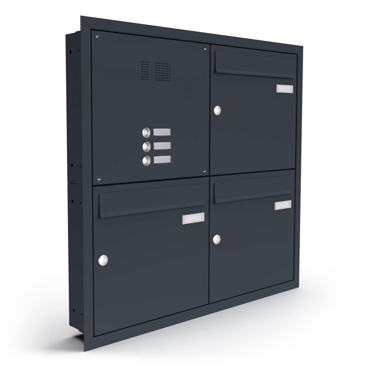 3 x 2 roestvrijstalen inbouwbrievenbus BASIC Plus 382XU UP met beldoos - RAL naar keuze 3 x 2 roestvrijstalen inbouwbrievenbus BASIC Plus 382XU UP met beldoos - RAL naar keuze